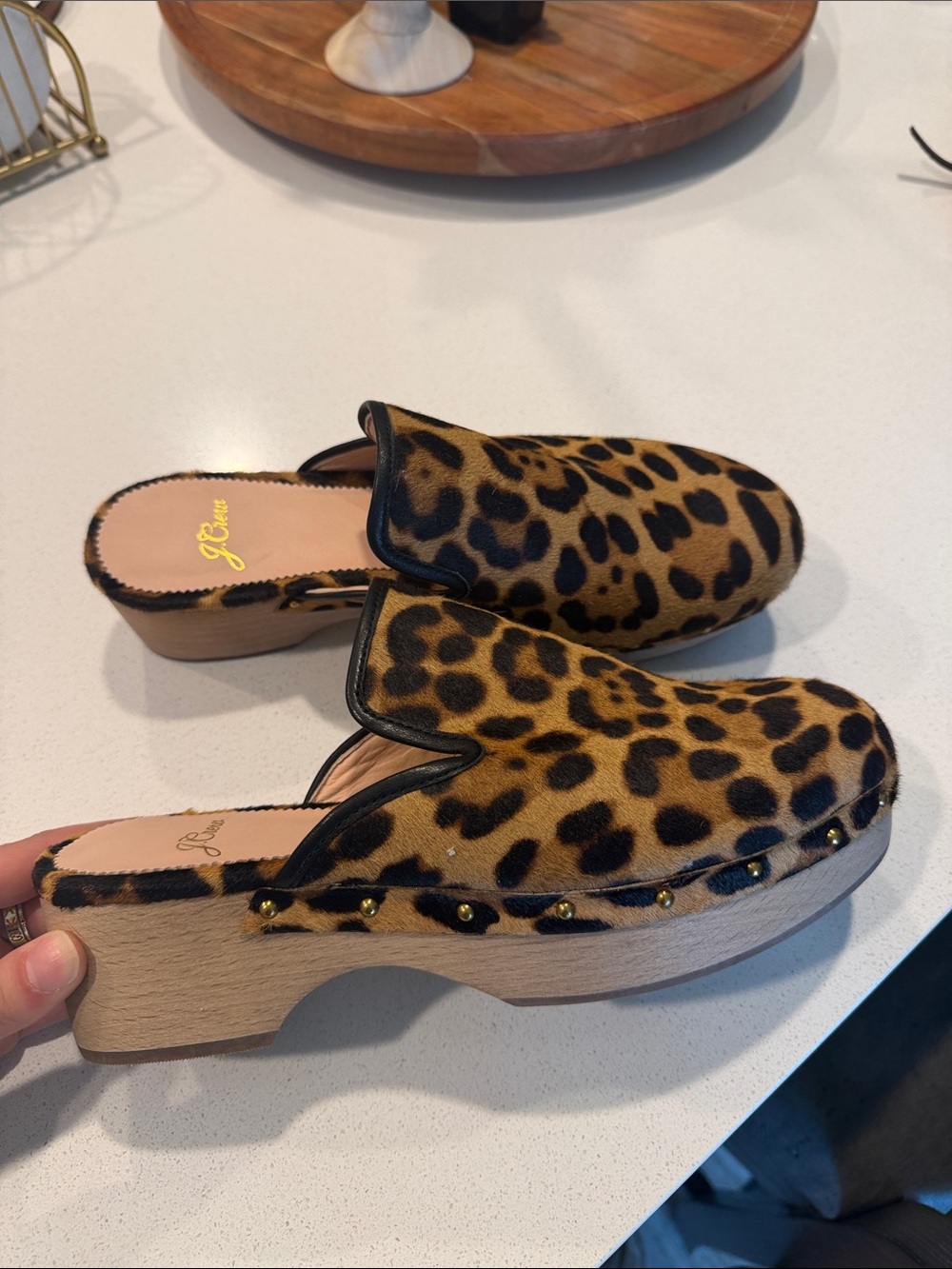 NEW J. Crew Calf-Hair Cheetah Print Clogs Size 7.5